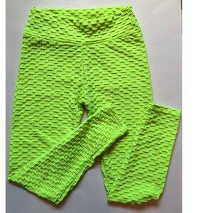 Chartreuse, lemon-lime, waffle knit, Leggings, Size Large, No brand tag.